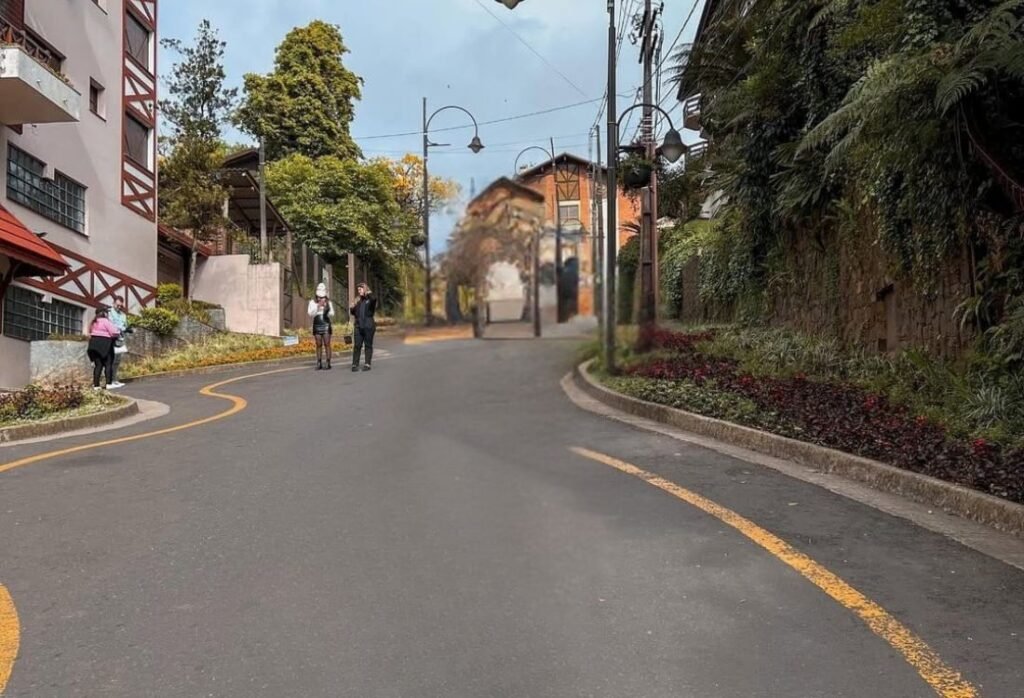 O Que Torna a Rua Torta em Gramado Tão Especial? Veja Aqui 1 Rua torta de Gramado, pessoas tirando fotos na rua.