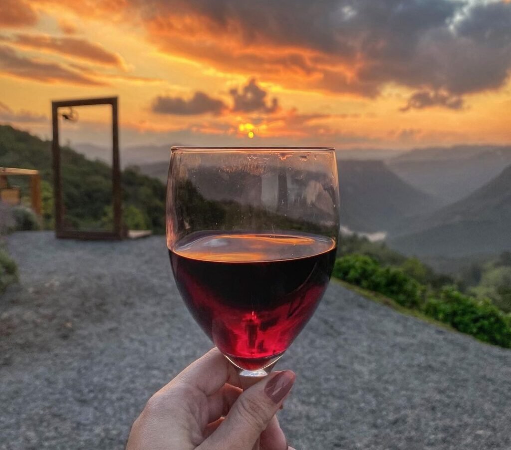 Olivas de Gramado: um lugar encantador na Serra Gaúcha 1 Taça de vinho, pôr do Sol no Olivas de Gramado.